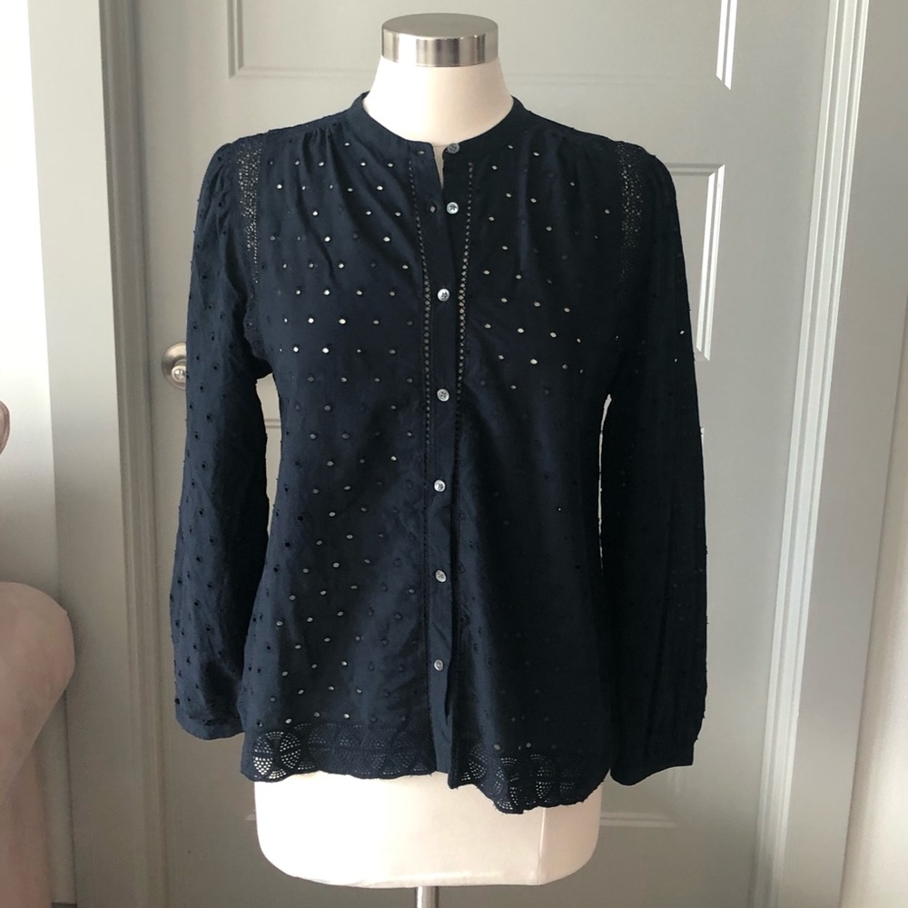 Lightly loved J.Crew navy eyelet blouse sz 10